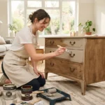 furniture-paint-guide-showing-a homeowner-painting-a-wooden-dresser