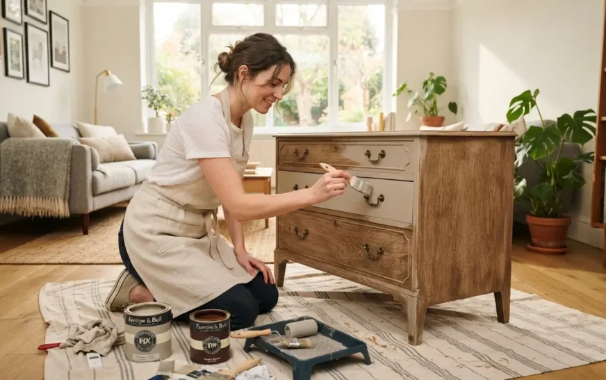 furniture-paint-guide-showing-a homeowner-painting-a-wooden-dresser