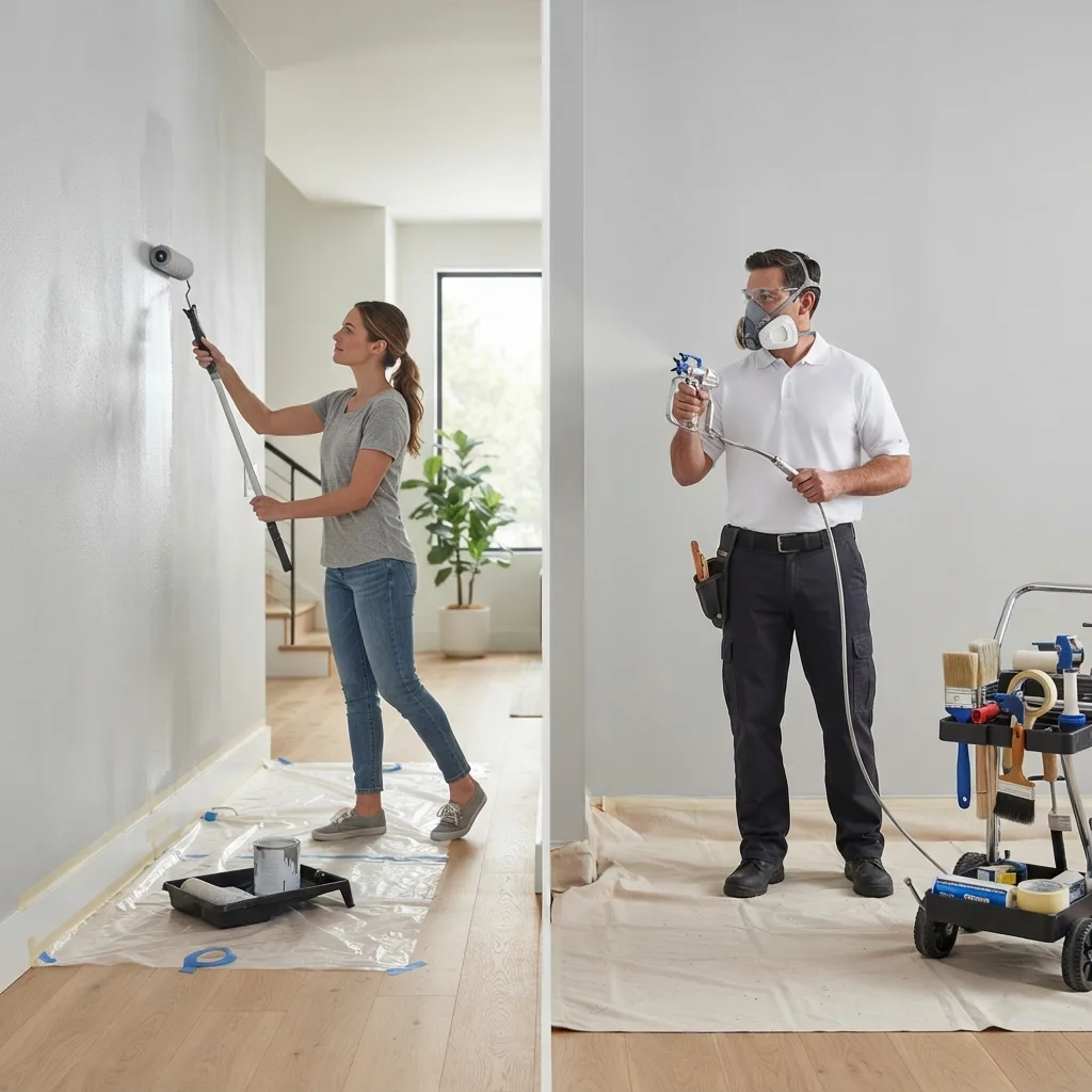 diy-homeowner-and-professional painter comparing-house-painting-methods